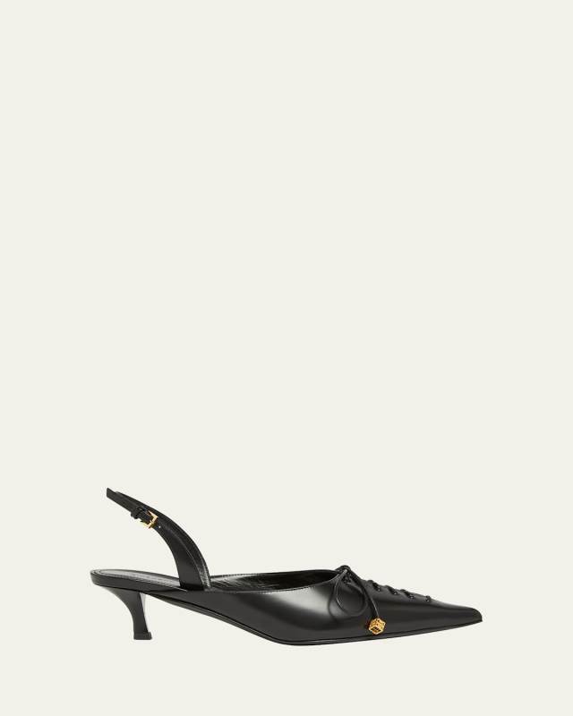 Leather Lace-Up Slingback Pumps